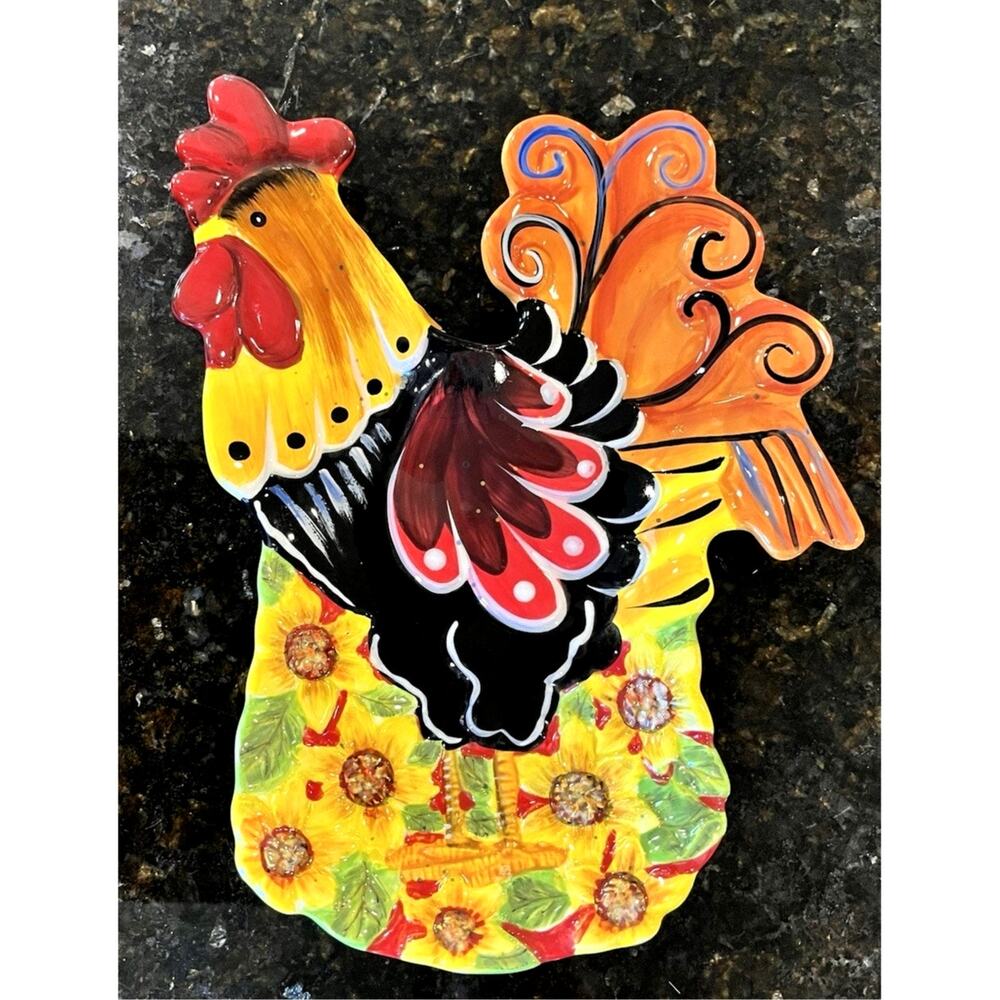 Rooster Spoon Rest 10in Country Sunflower Ceramic Certified International